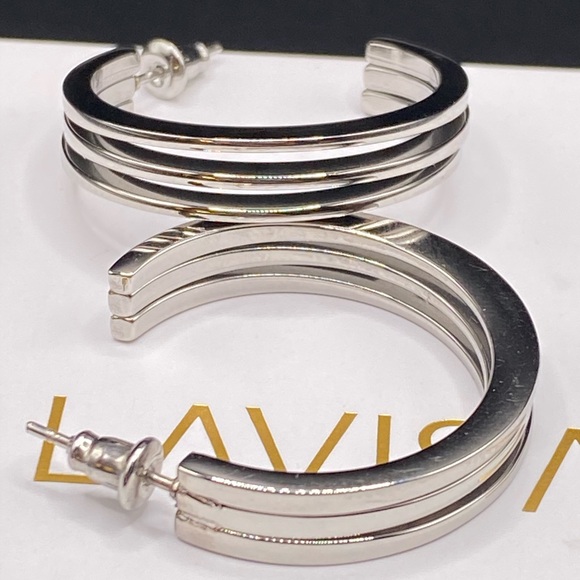 Lavisa Chunky Hoop Earrings 30mm SilverTone NIB - Picture 8 of 11